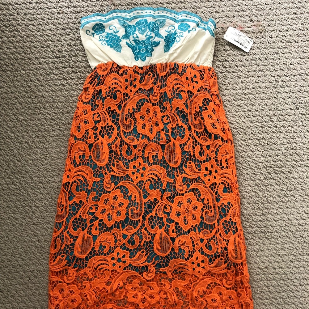 Orange and teal crochet tube dress NWT size small